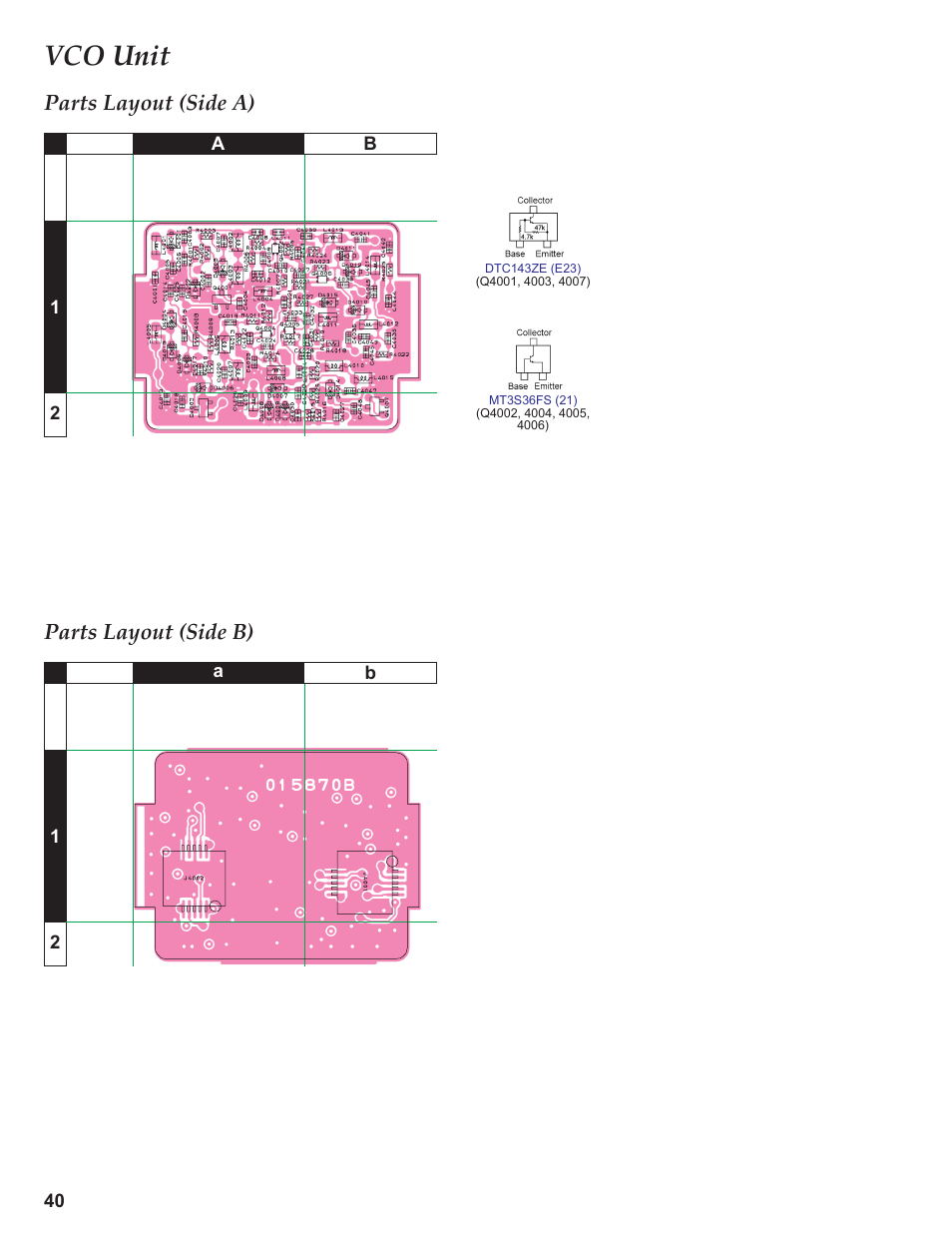 Parts layout (side a), Parts layout (side b), Vco unit | Yaesu VX-3R Сервис-мануал User Manual | Page 40 / 44