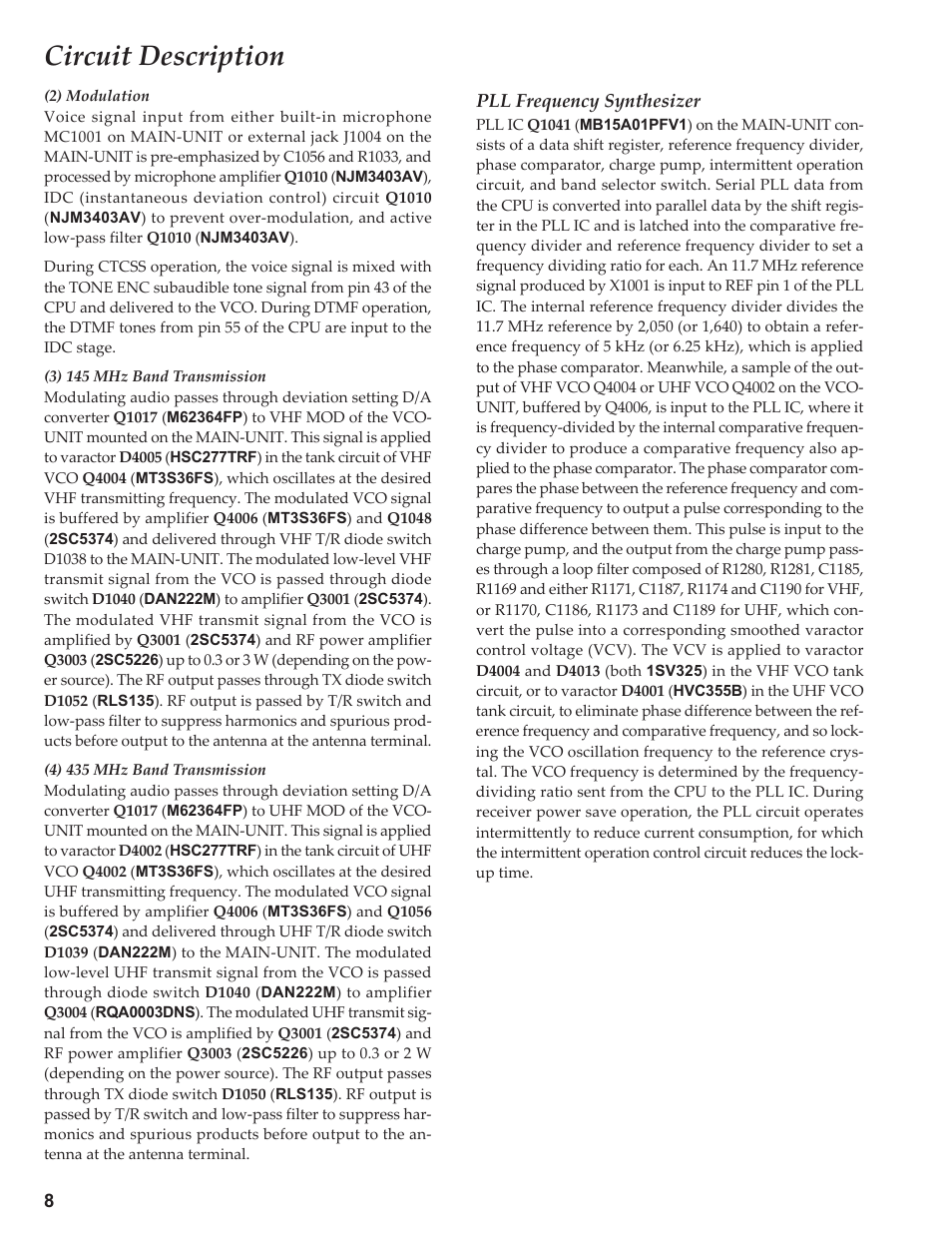 2) modulation, 3) 145 mhz band transmission, 4) 435 mhz band transmission | Pll frequency synthesizer, Circuit description | Yaesu VX-3R Сервис-мануал User Manual | Page 8 / 44