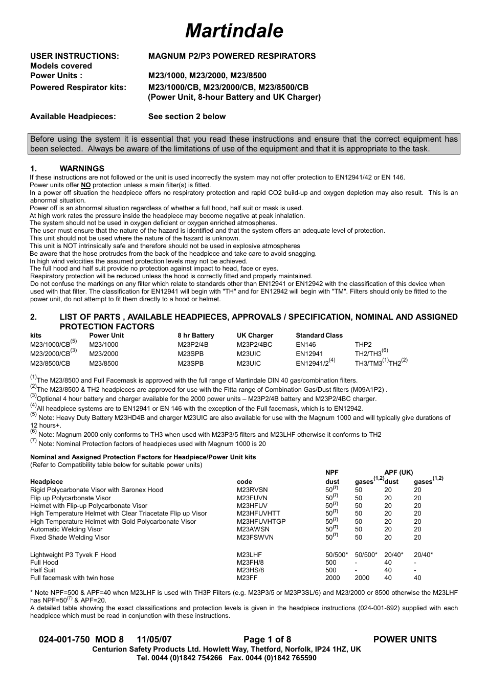 Centurion MAGNUM M23/2000 User Manual | 8 pages
