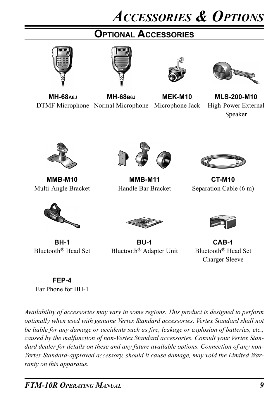 Ccessories, Ptions | Yaesu FTM-10R User Manual | Page 11 / 108