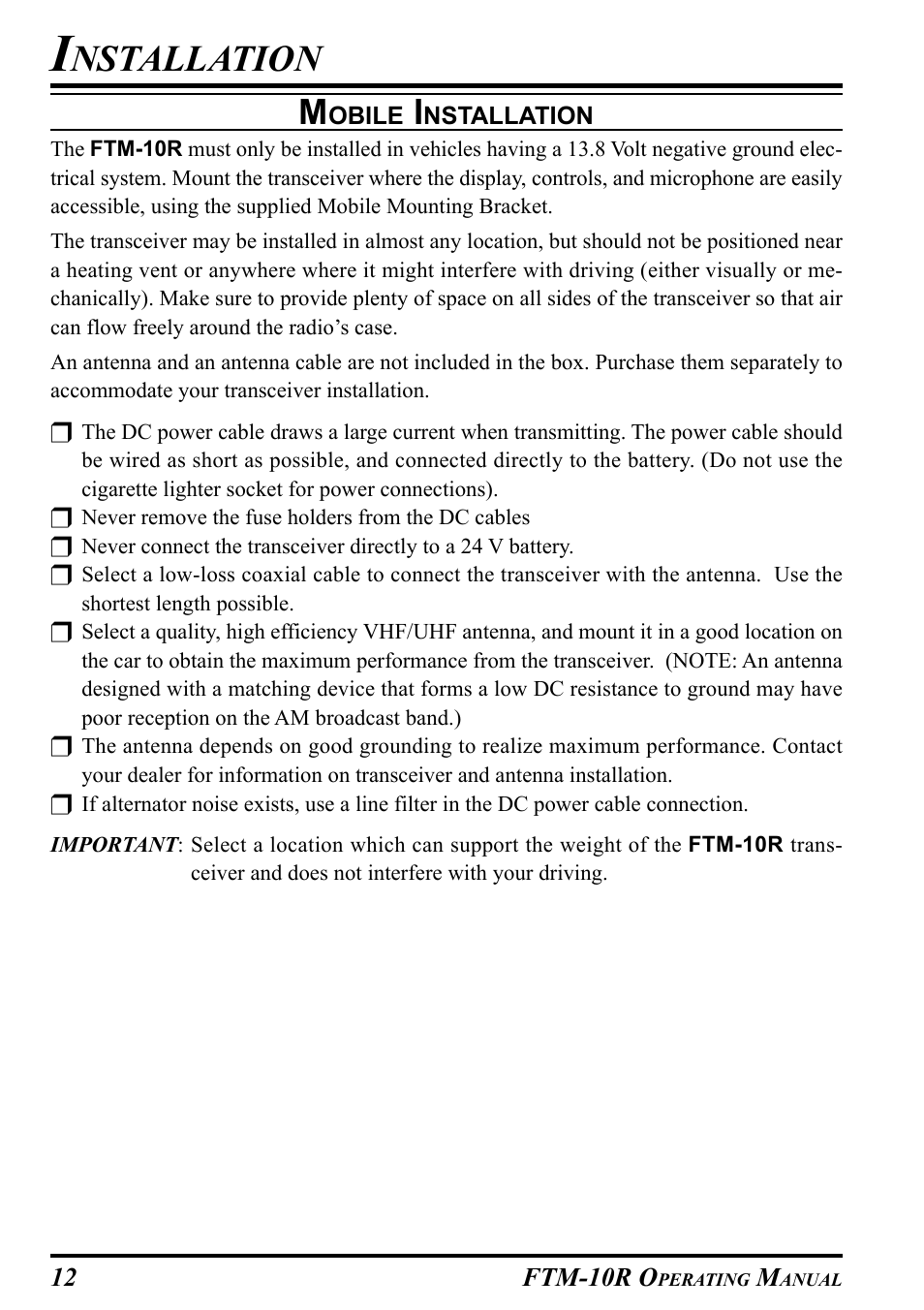 Nstallation | Yaesu FTM-10R User Manual | Page 14 / 108