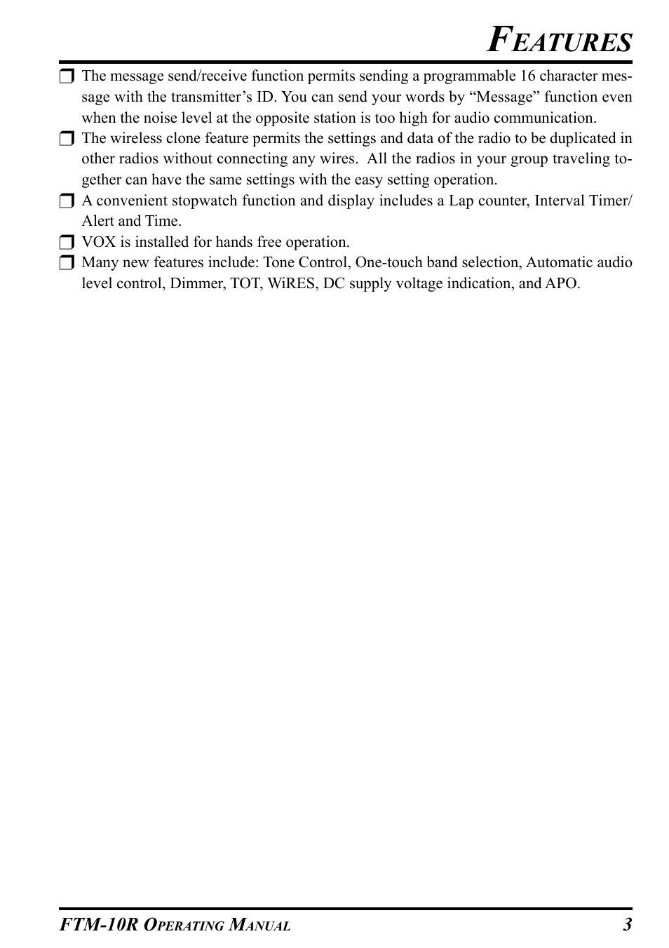 Eatures | Yaesu FTM-10R User Manual | Page 5 / 108