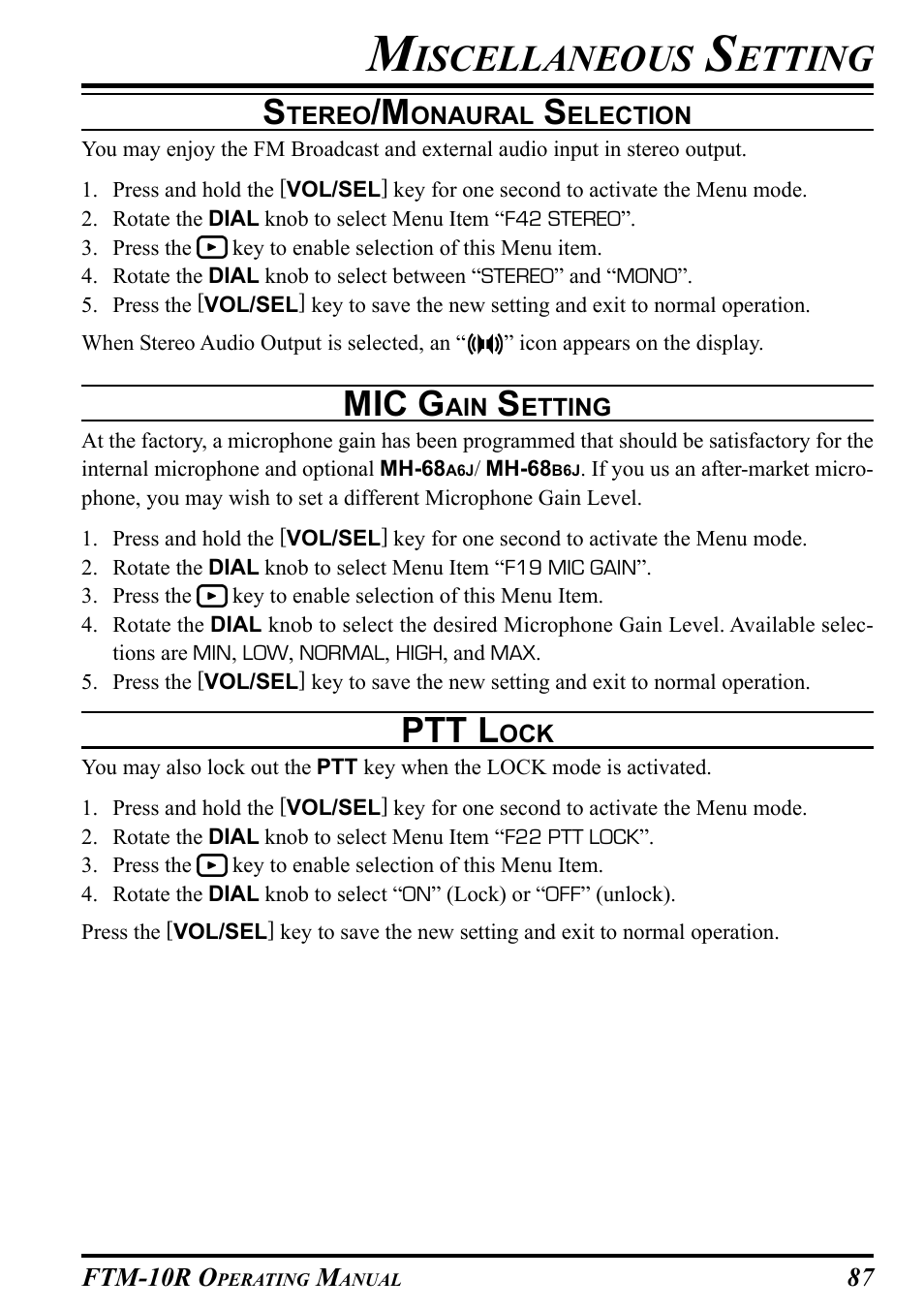 Iscellaneous, Etting, Mic g | Ptt l | Yaesu FTM-10R User Manual | Page 89 / 108