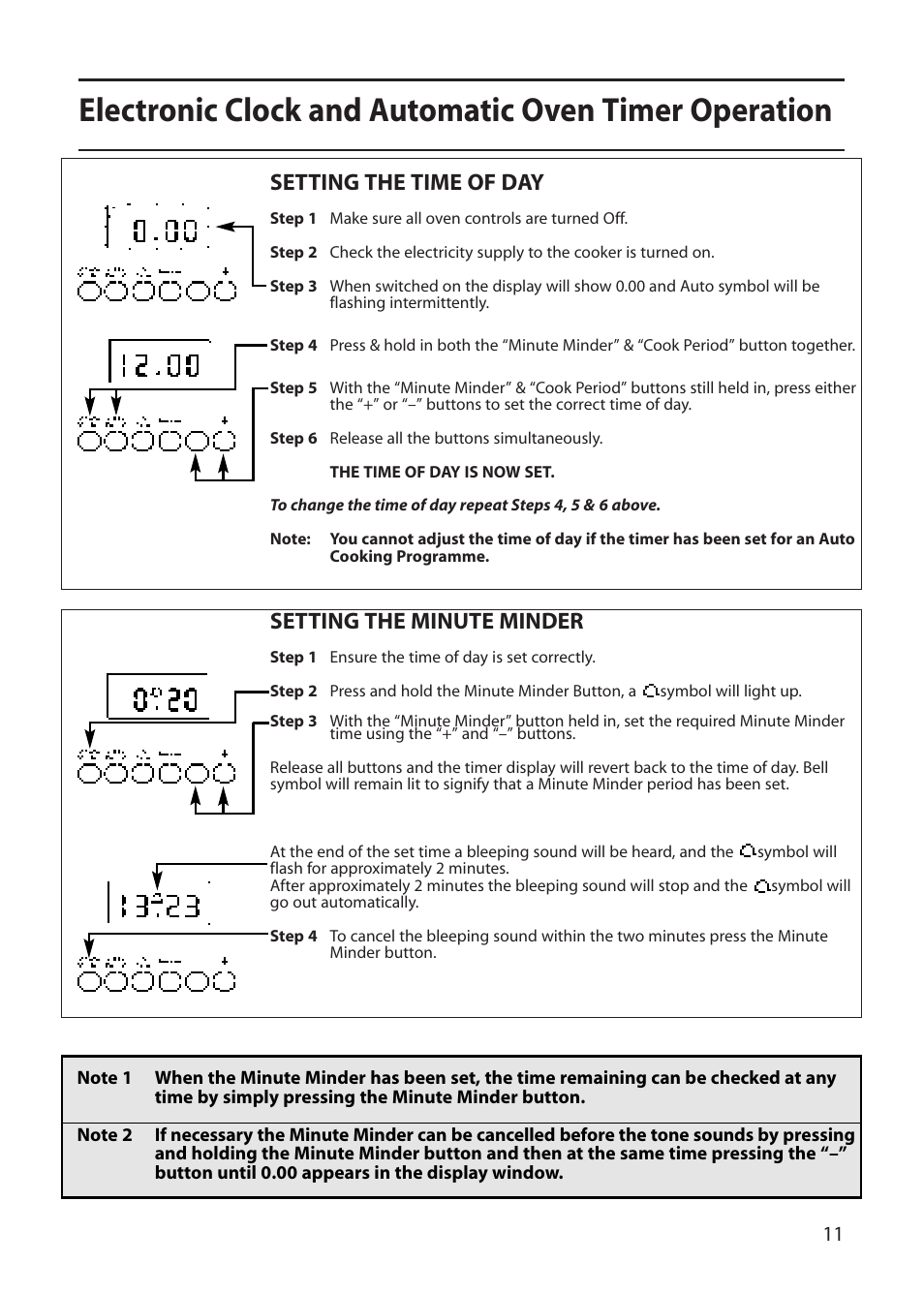 Setting the time of day, Setting the minute minder | Creda CB01E User Manual | Page 11 / 36