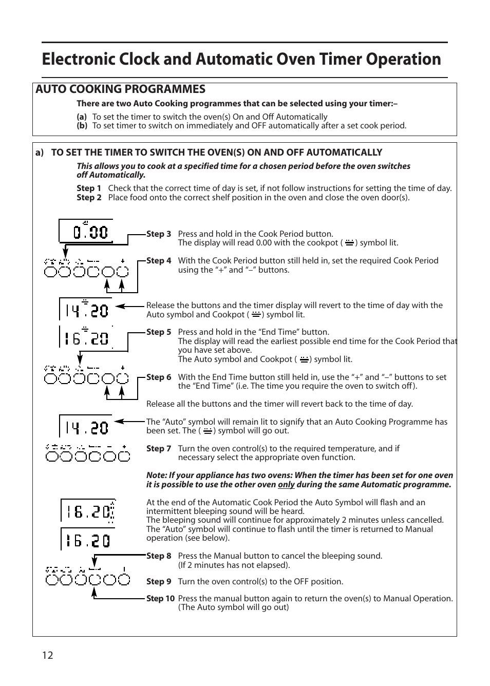 Auto cooking programmes | Creda CB01E User Manual | Page 12 / 36