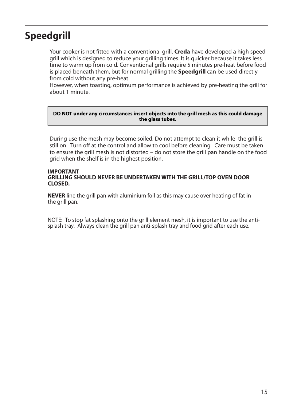 Speedgrill | Creda CB01E User Manual | Page 15 / 36