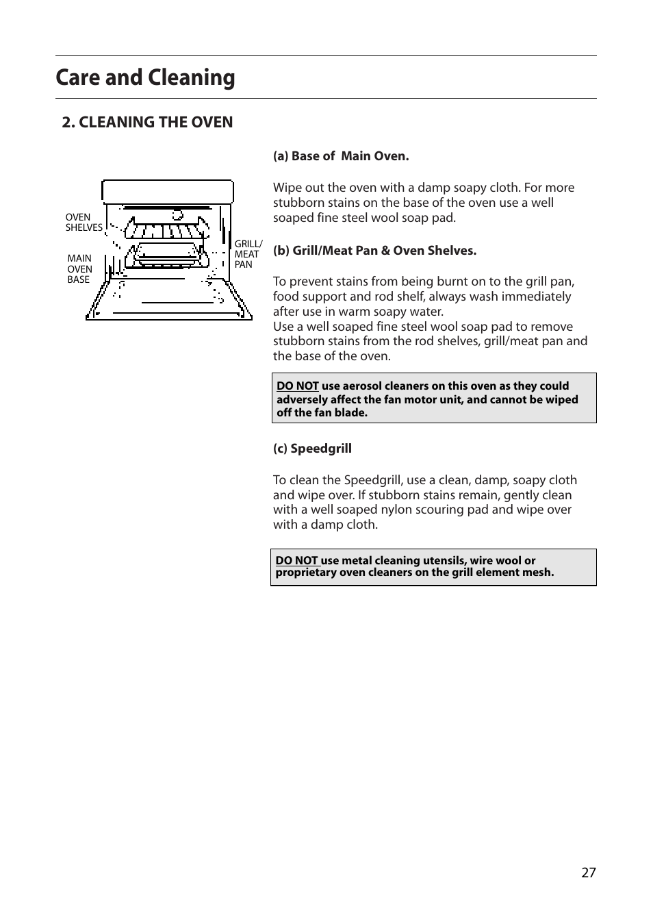 Care and cleaning, Cleaning the oven | Creda CB01E User Manual | Page 27 / 36