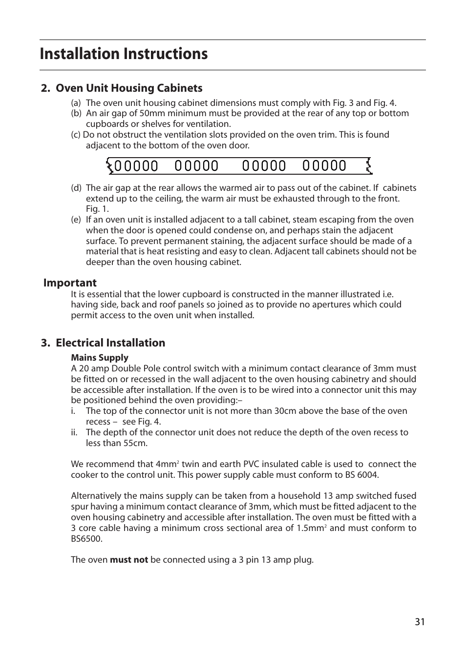 Installation instructions | Creda CB01E User Manual | Page 31 / 36