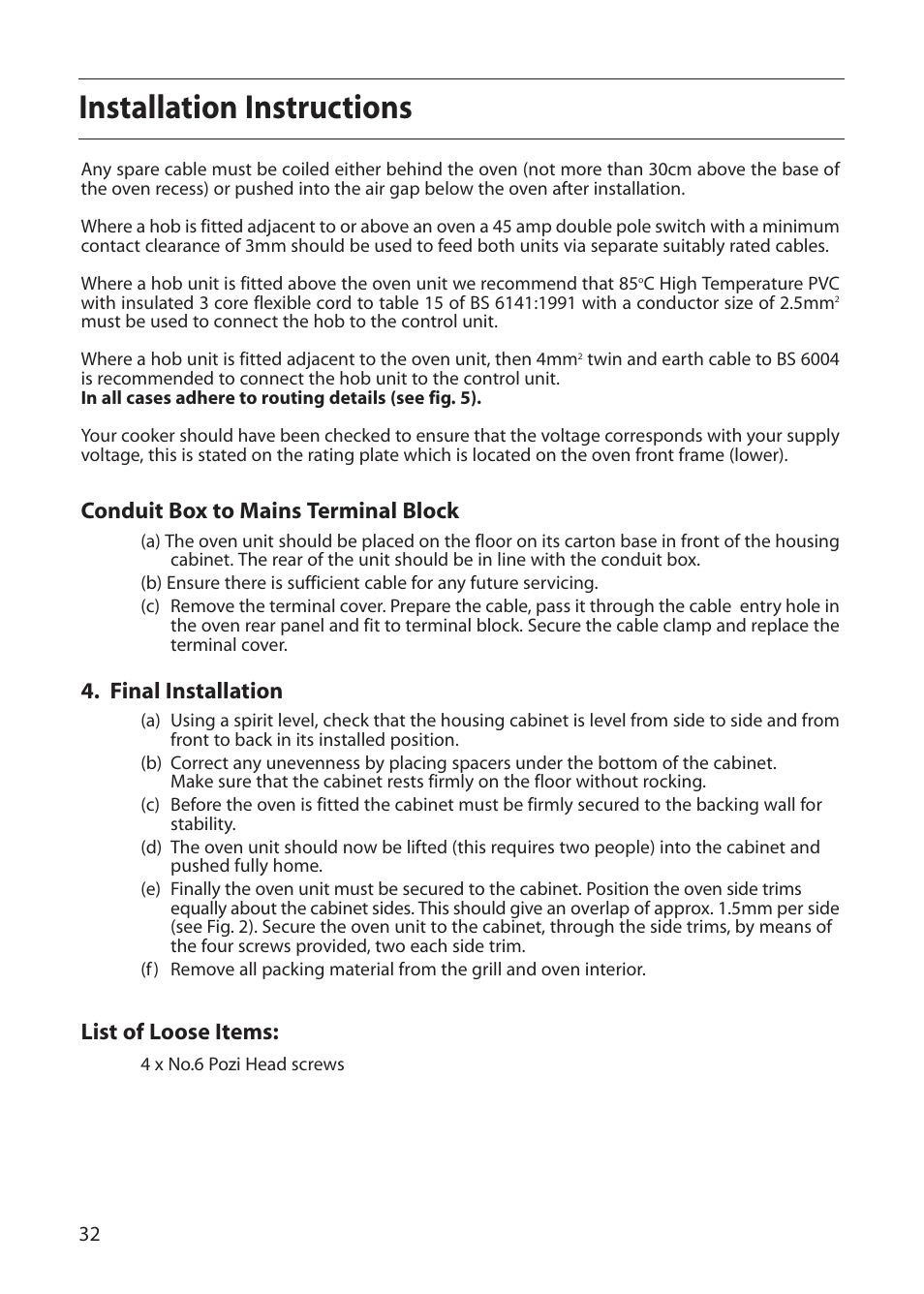 Installation instructions | Creda CB01E User Manual | Page 32 / 36