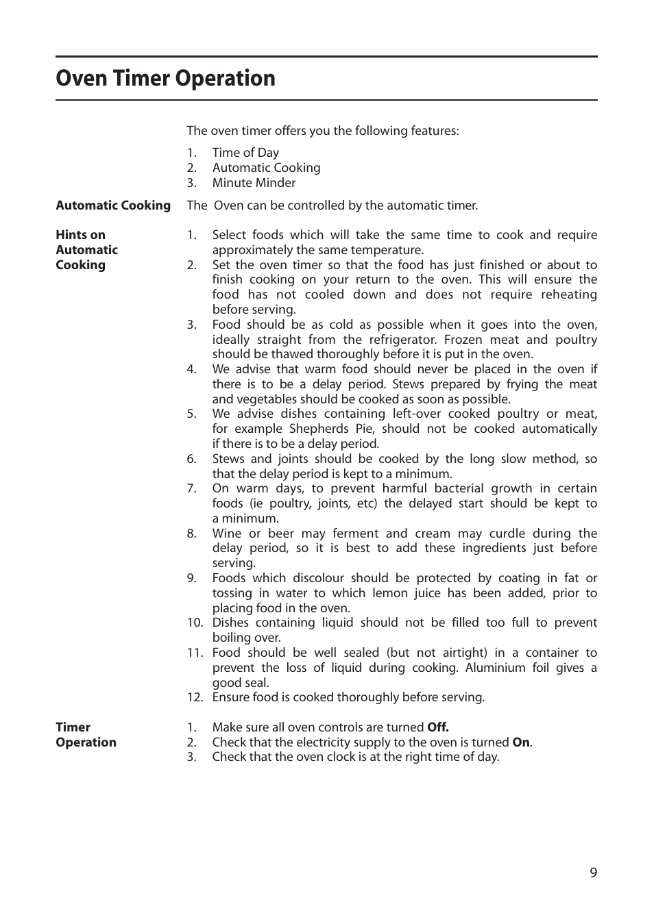 Oven timer operation | Creda CB01E User Manual | Page 9 / 36