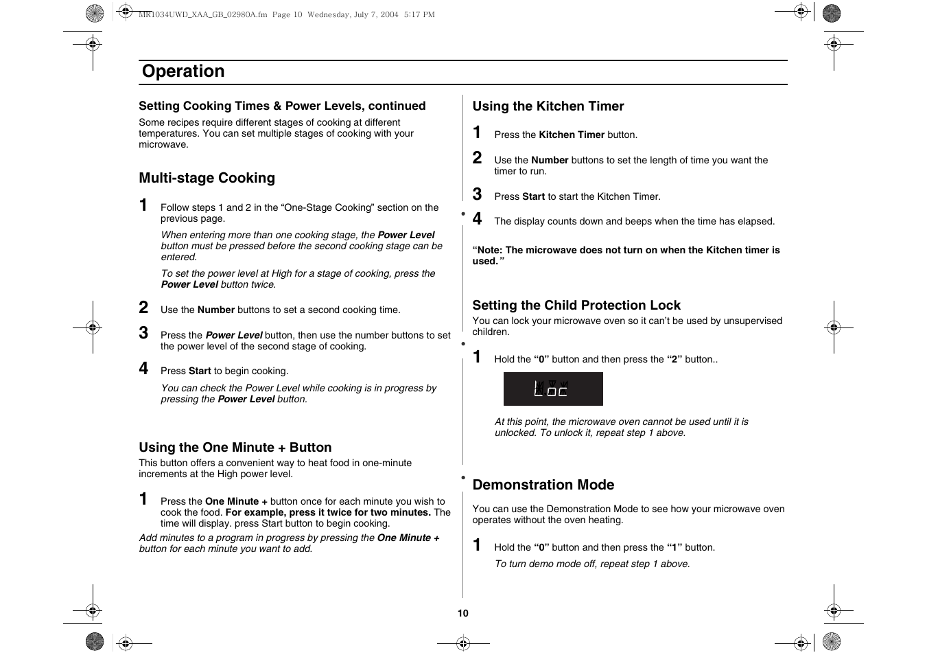 Operation | Creda MR1034 User Manual | Page 10 / 20