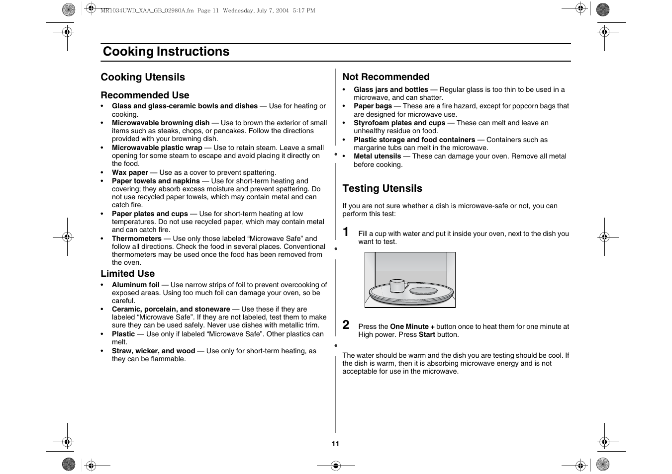 Cooking instructions | Creda MR1034 User Manual | Page 11 / 20