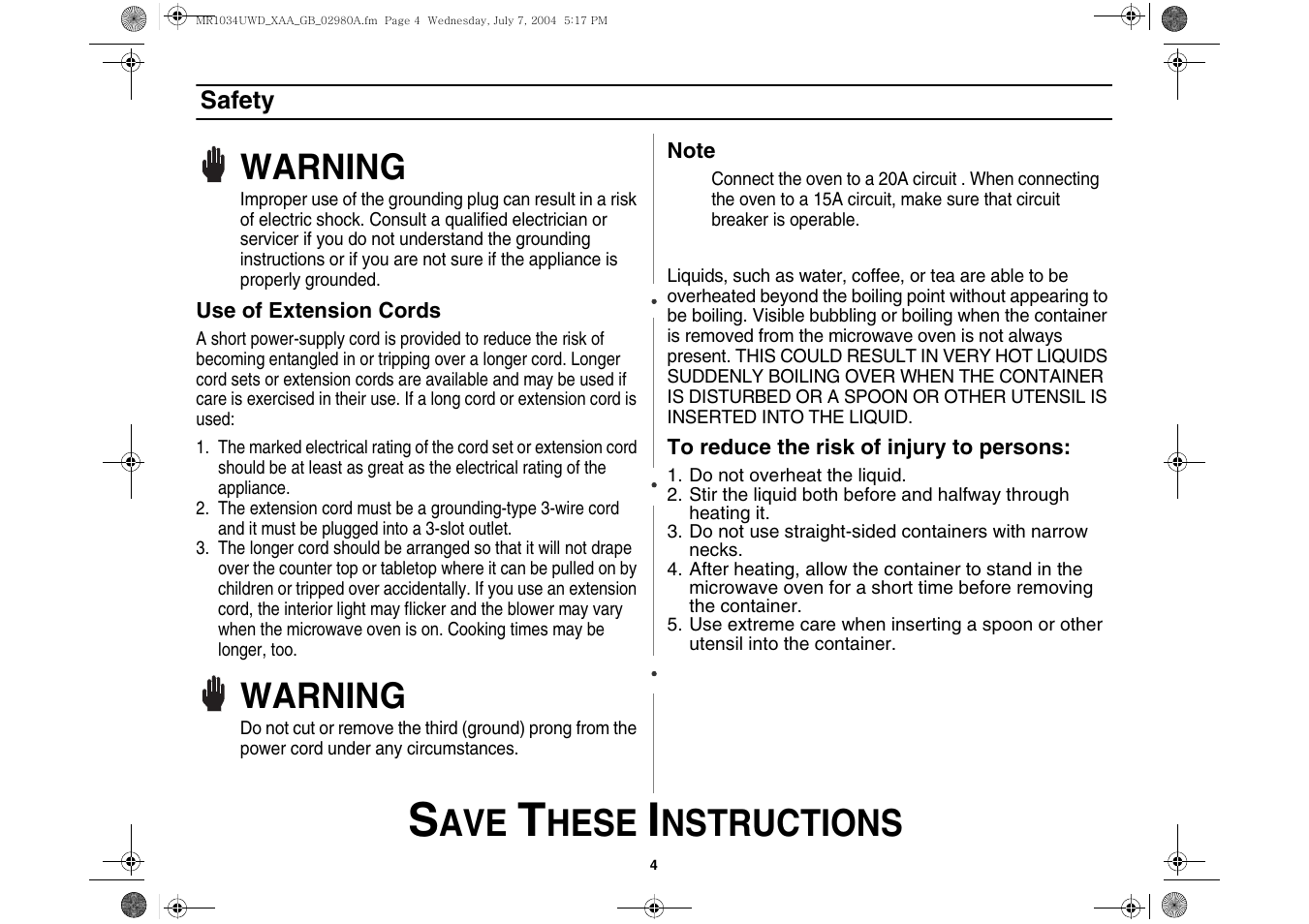 Hese, Nstructions, Warning | Creda MR1034 User Manual | Page 4 / 20