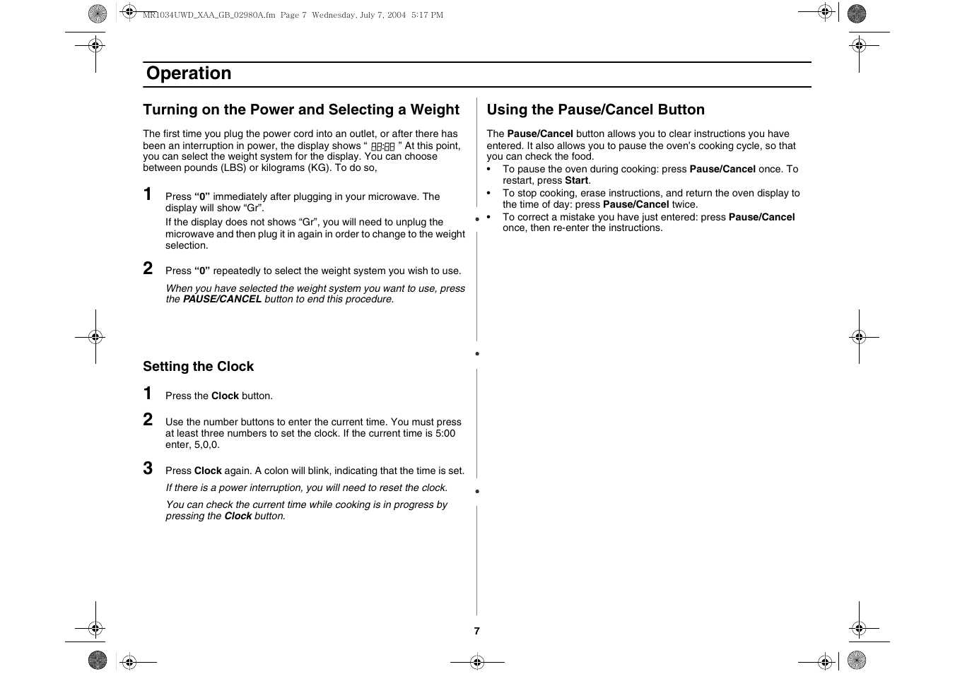 Operation | Creda MR1034 User Manual | Page 7 / 20