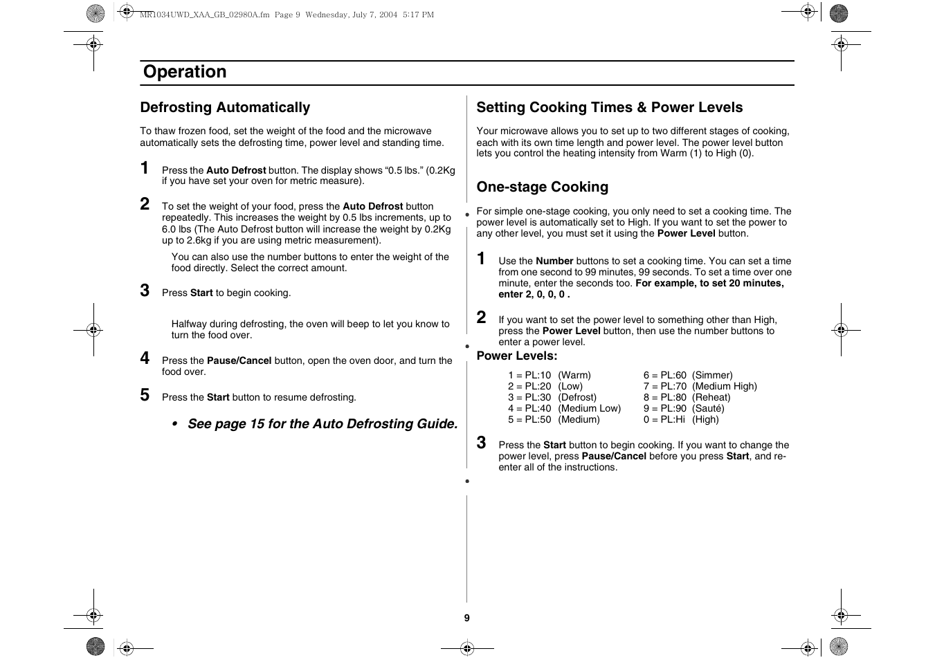 Operation | Creda MR1034 User Manual | Page 9 / 20