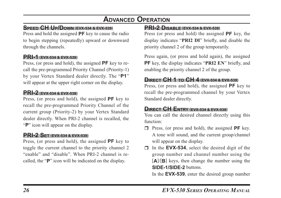 Evx-530 s, Ch u, Pri-1 | Pri-2, Pri-2 s, Pri-2 d, Ch 1, Ch 4, Ch e | Vertex Standard eVerge EVX-531 User Manual | Page 28 / 48