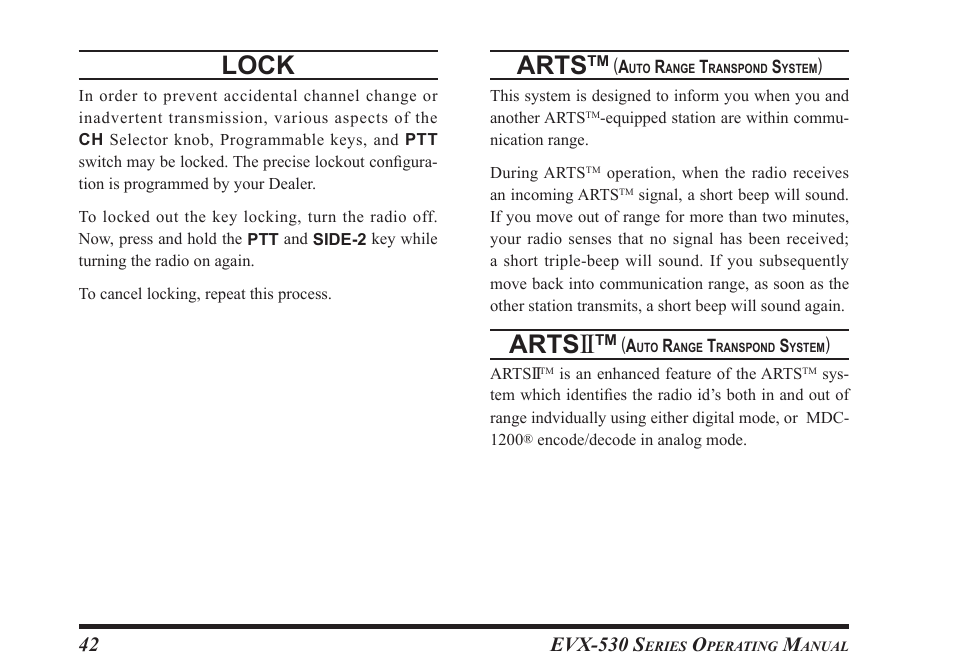 Lock, Arts, Evx-530 s | Vertex Standard eVerge EVX-531 User Manual | Page 44 / 48