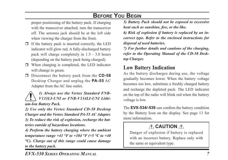 Low battery indication | Vertex Standard eVerge EVX-531 User Manual | Page 9 / 48