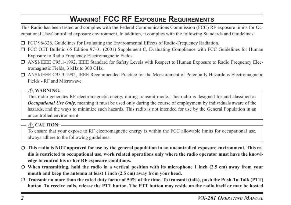 Fcc rf e | Vertex Standard VX-261 User Manual | Page 4 / 24