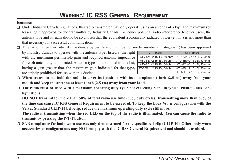 Ic rss g | Vertex Standard VX-261 User Manual | Page 6 / 24
