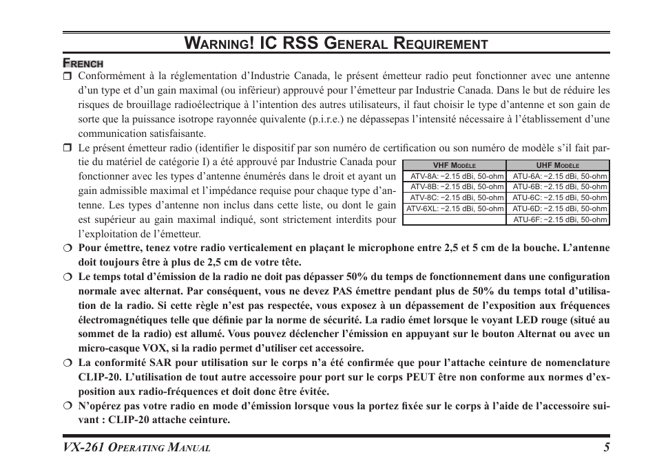 Ic rss g | Vertex Standard VX-261 User Manual | Page 7 / 24