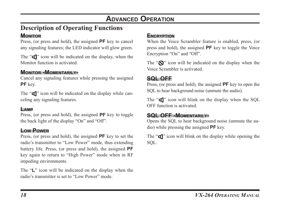 Description.of.operating.functions | Vertex Standard VX-264 User Manual | Page 20 / 32