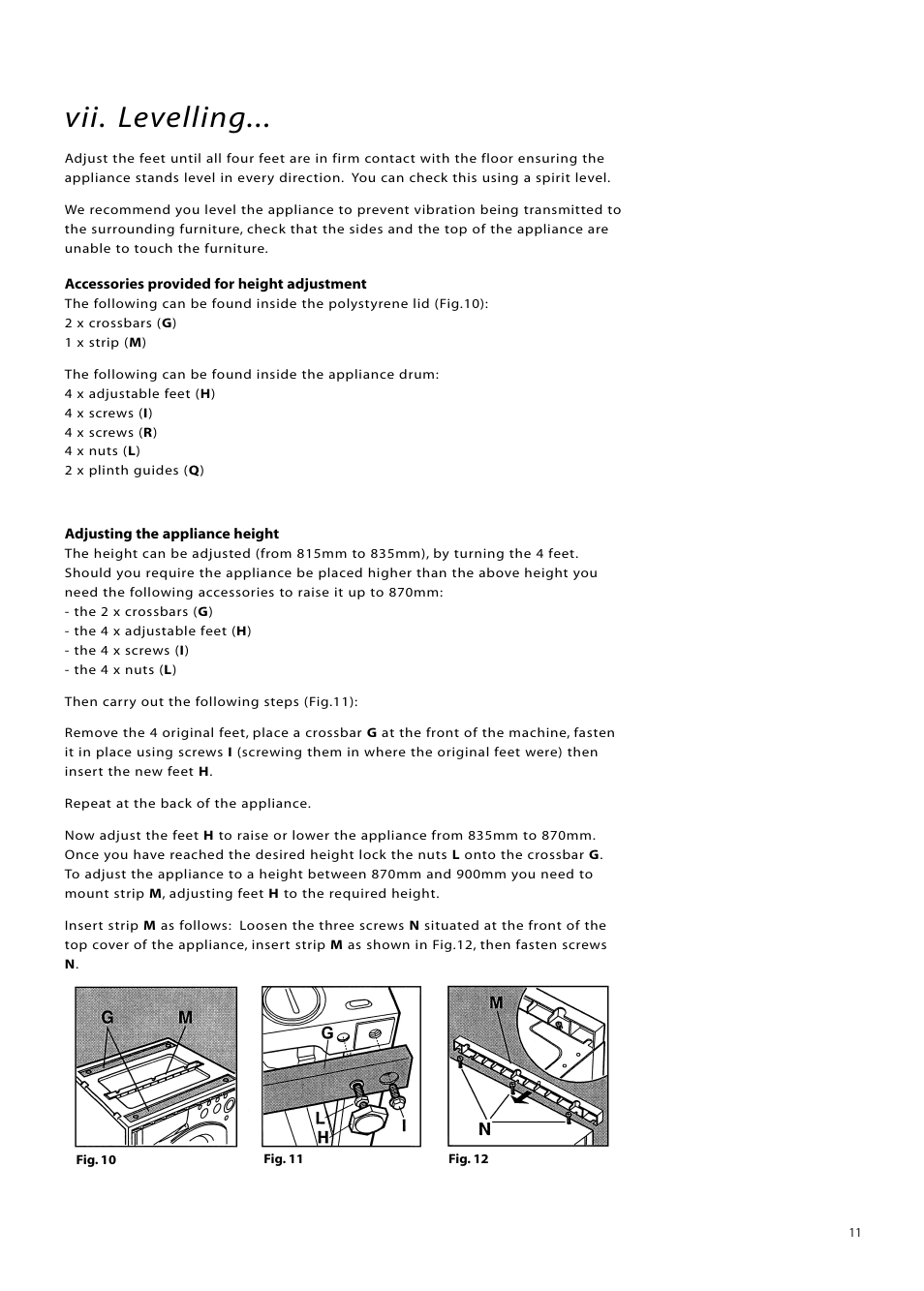Vii. levelling | Creda IWM12 User Manual | Page 11 / 24