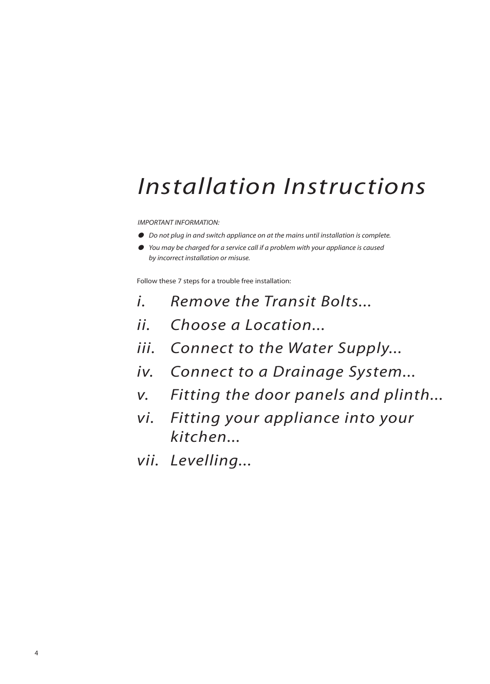 Installation instructions | Creda IWM12 User Manual | Page 4 / 24