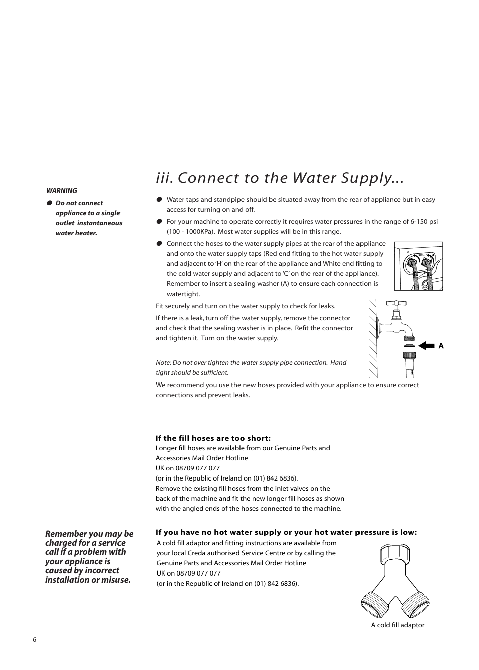 Iii. connect to the water supply | Creda IWM12 User Manual | Page 6 / 24