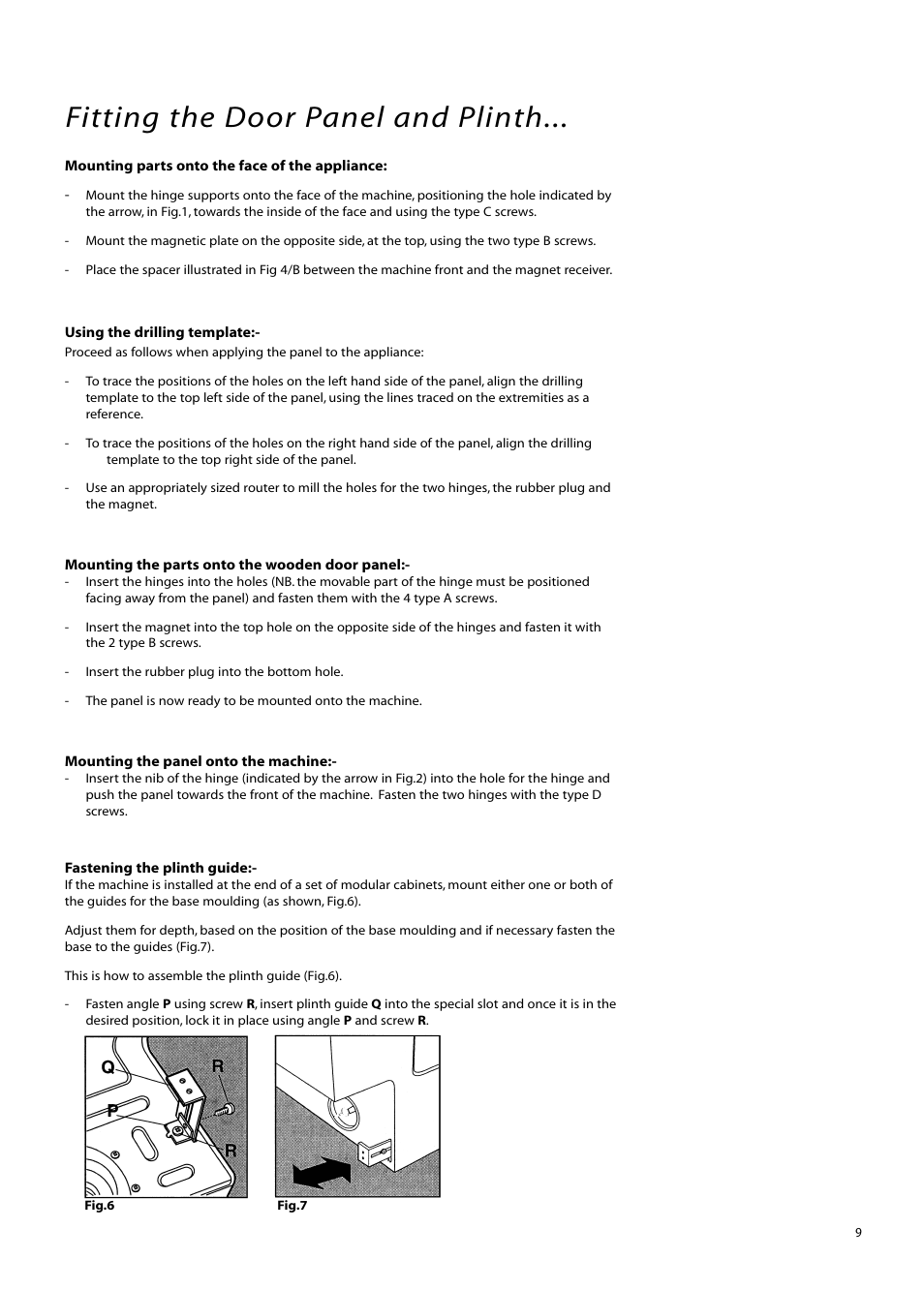 Fitting the door panel and plinth | Creda IWM12 User Manual | Page 9 / 24