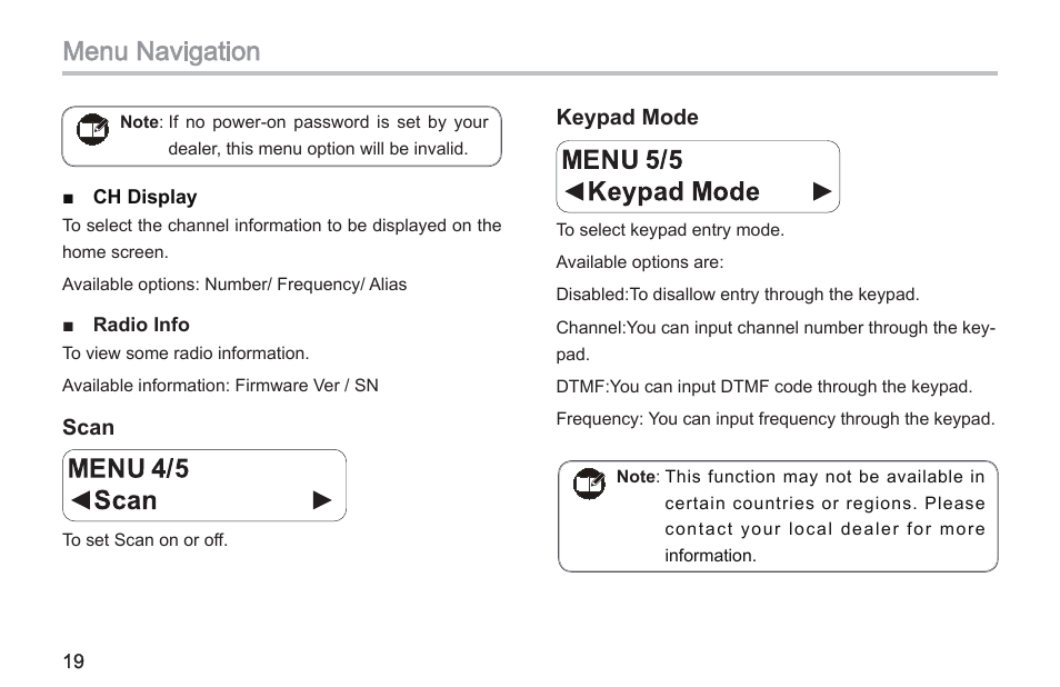 Menu navigation | Hytera TC-580 User Manual | Page 25 / 48