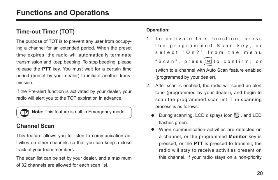 Functions and operations | Hytera TC-580 User Manual | Page 26 / 48