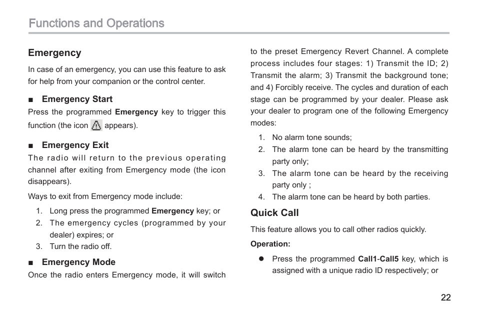 Functions and operations | Hytera TC-580 User Manual | Page 28 / 48