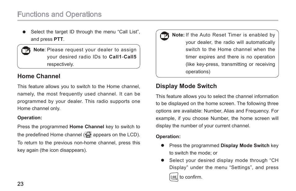 Functions and operations | Hytera TC-580 User Manual | Page 29 / 48