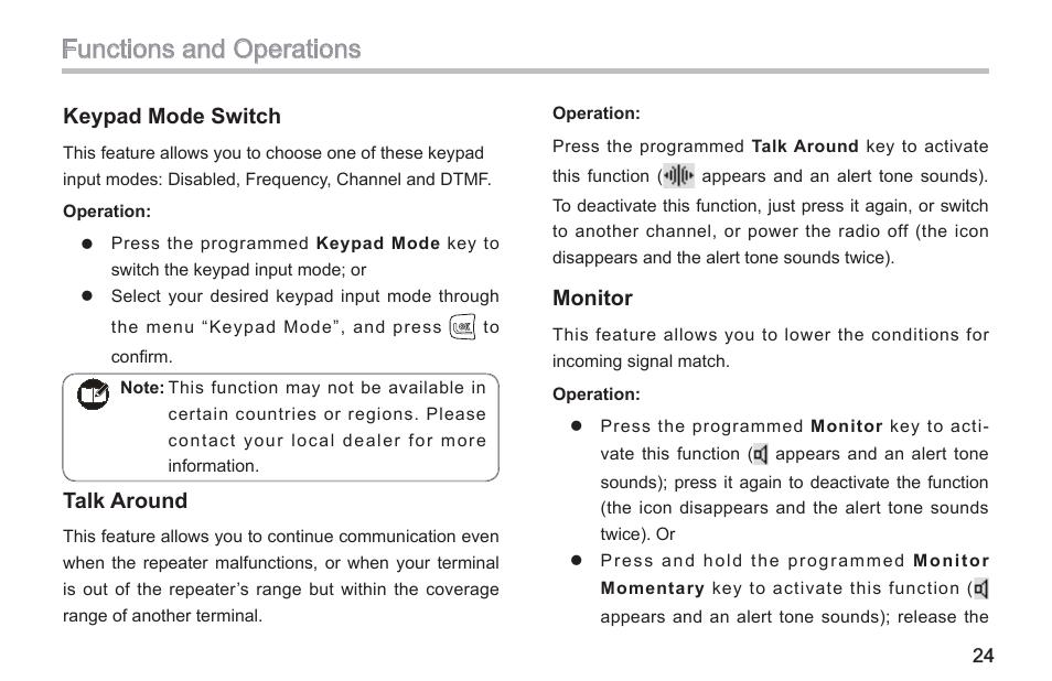 Functions and operations | Hytera TC-580 User Manual | Page 30 / 48