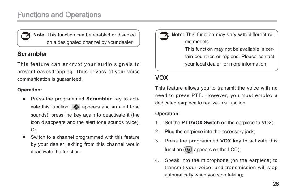 Functions and operations, Scrambler | Hytera TC-580 User Manual | Page 32 / 48