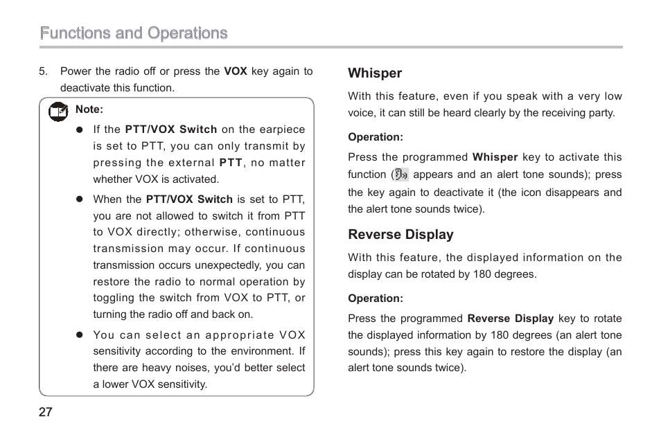 Functions and operations | Hytera TC-580 User Manual | Page 33 / 48