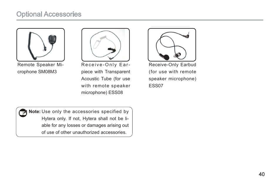 Optional accessories | Hytera TC-580 User Manual | Page 46 / 48