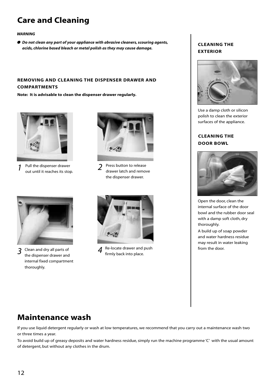 Care and cleaning maintenance wash | Creda W120VW User Manual | Page 12 / 16