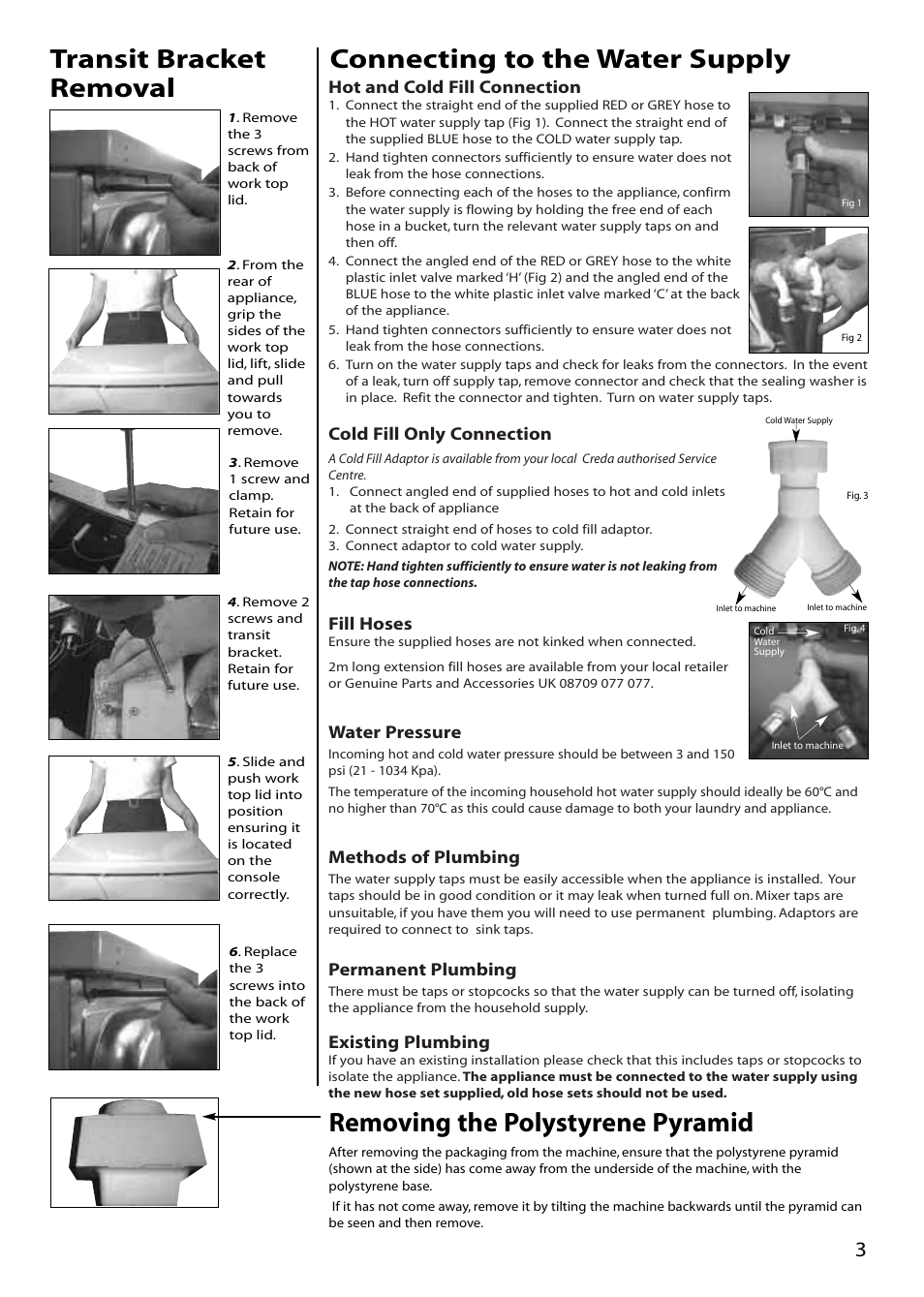 Removing the polystyrene pyramid | Creda W120VW User Manual | Page 3 / 16