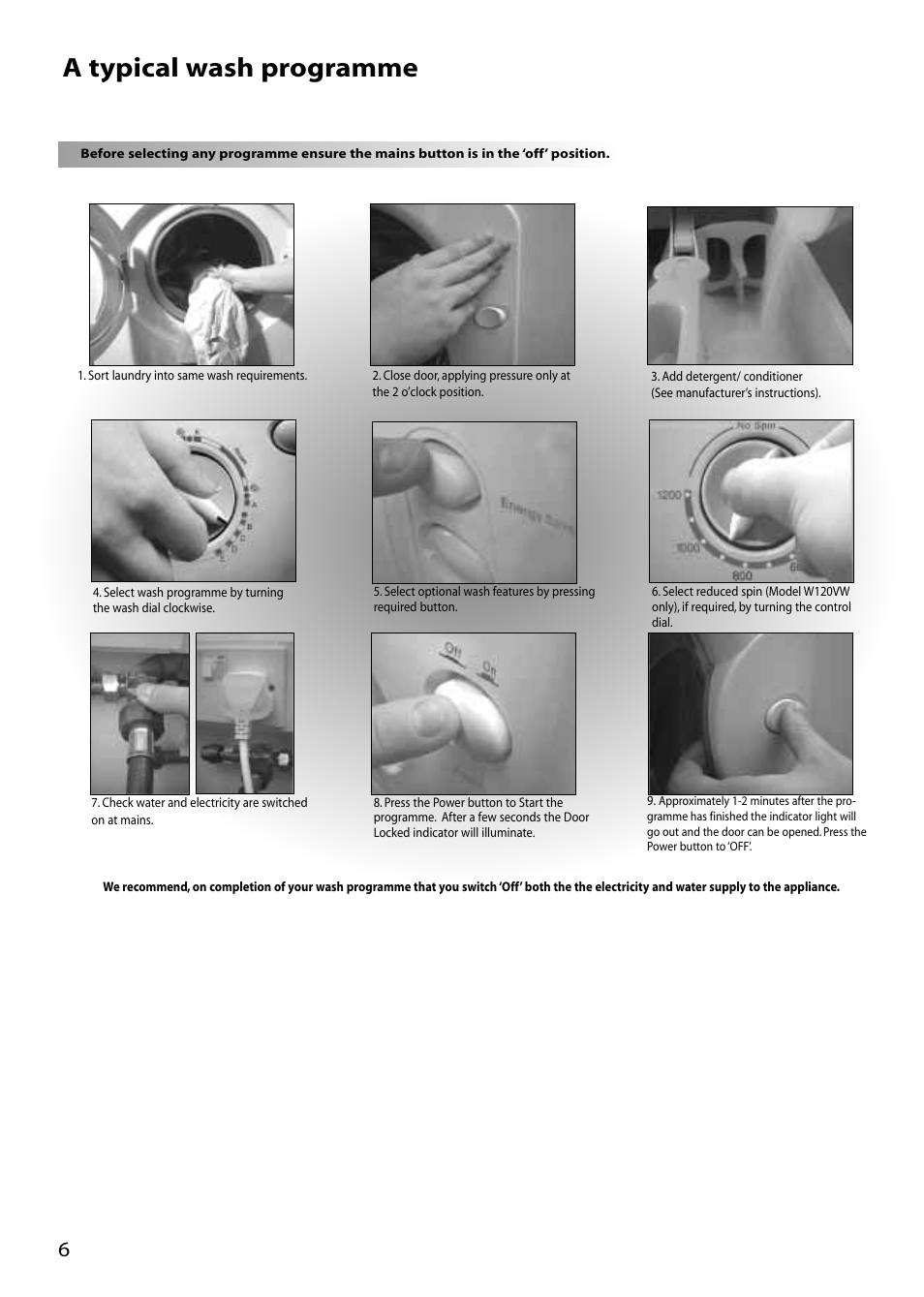 A typical wash programme | Creda W120VW User Manual | Page 6 / 16