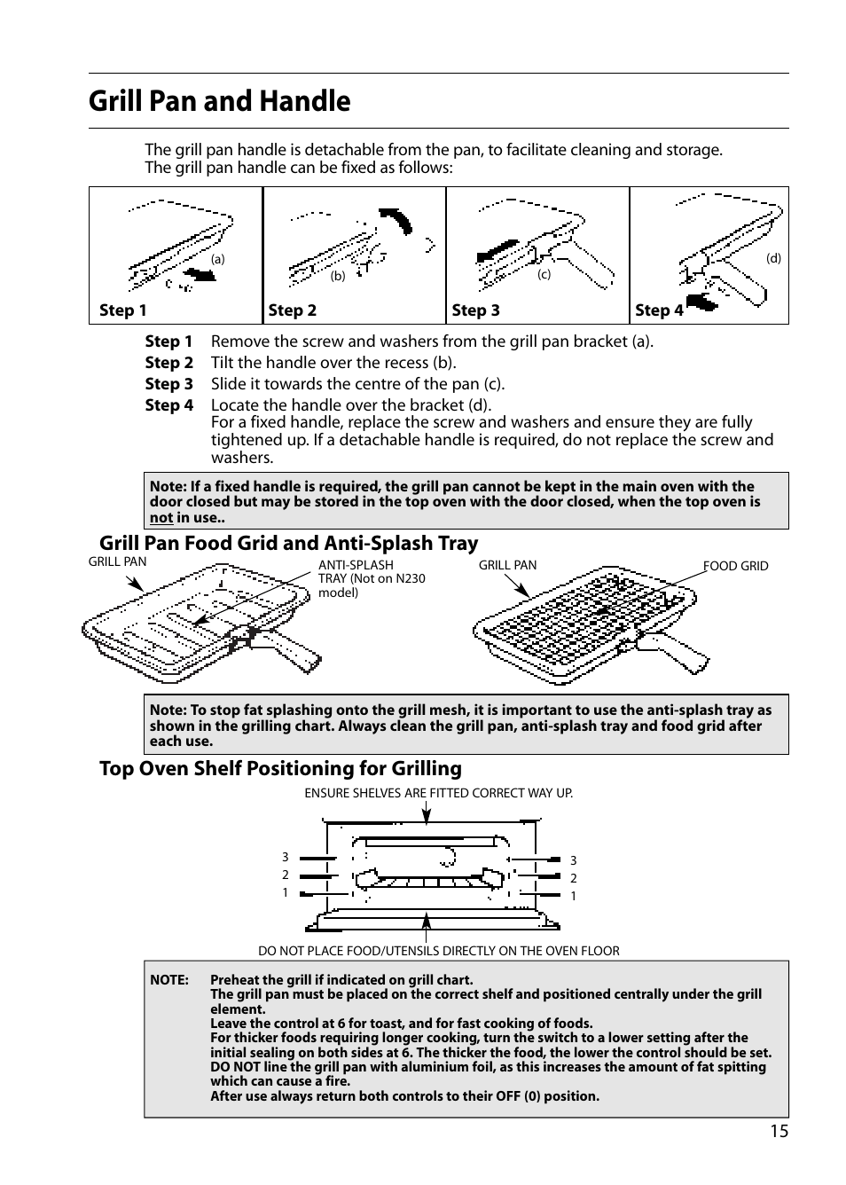 Grill pan and handle | Creda E430E User Manual | Page 15 / 40