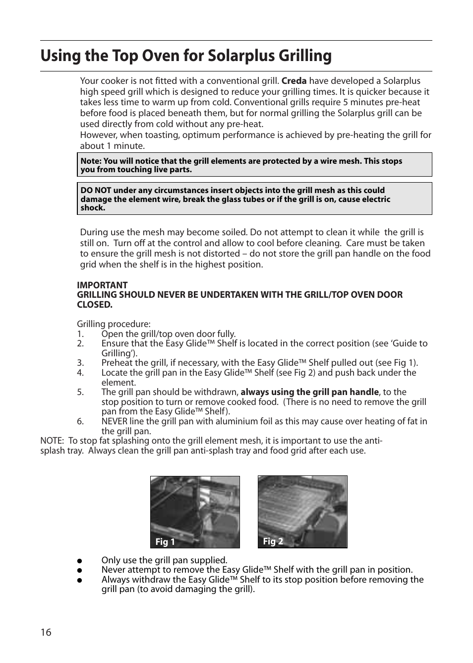 Using the top oven for solarplus grilling | Creda E430E User Manual | Page 16 / 40