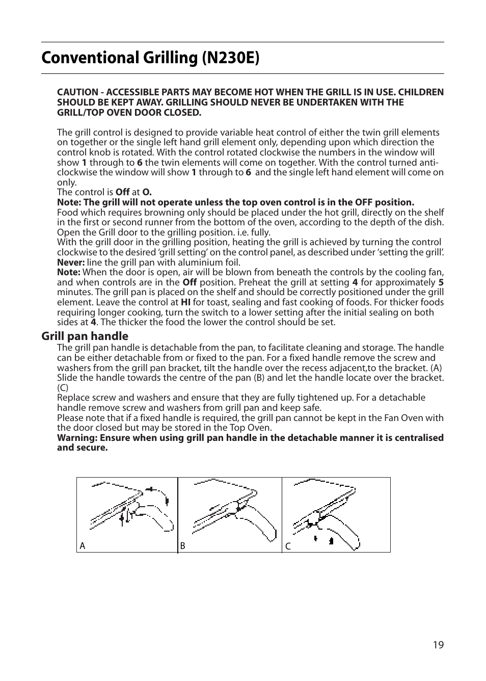 Conventional grilling (n230e) | Creda E430E User Manual | Page 19 / 40