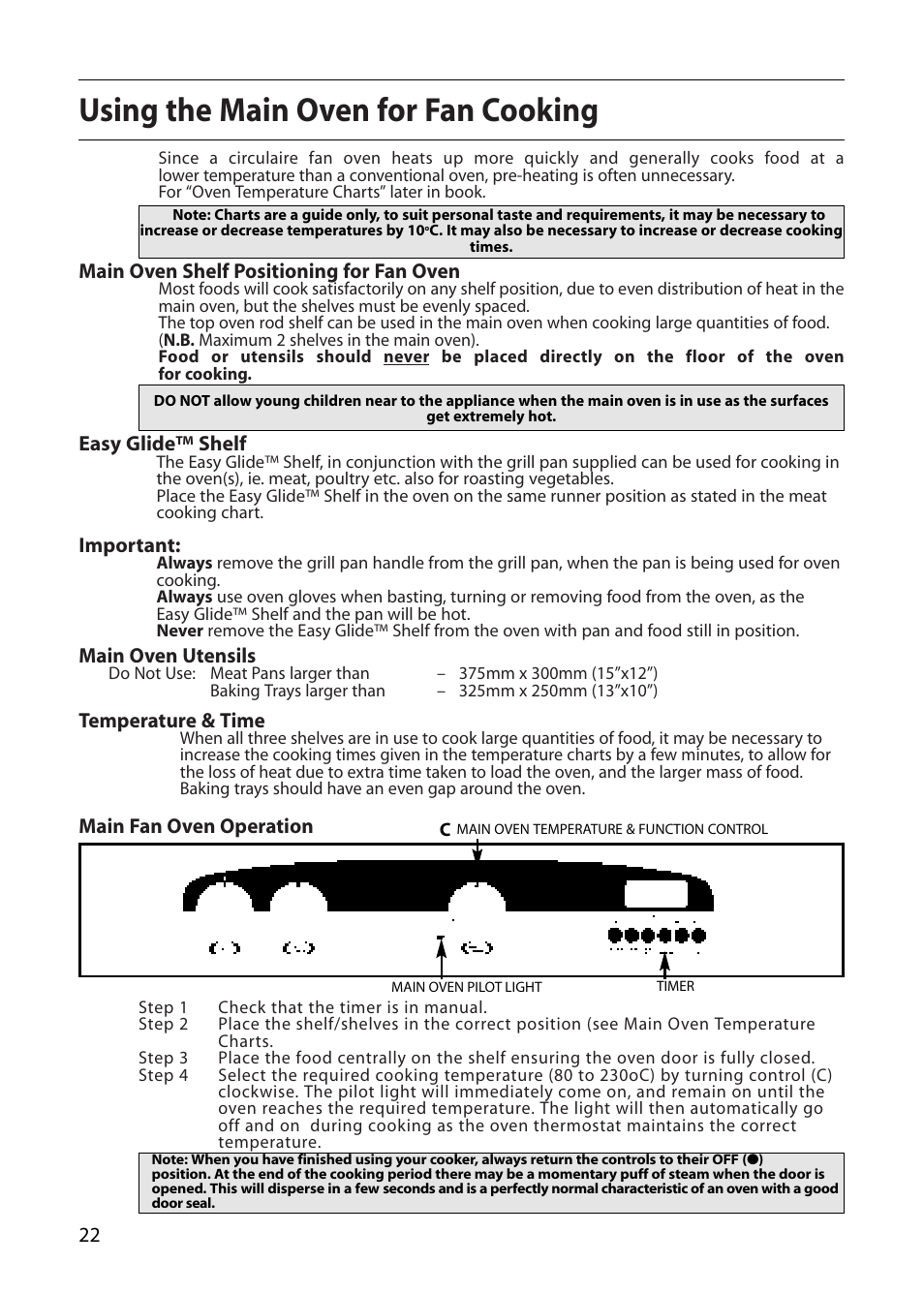 Using the main oven for fan cooking | Creda E430E User Manual | Page 22 / 40