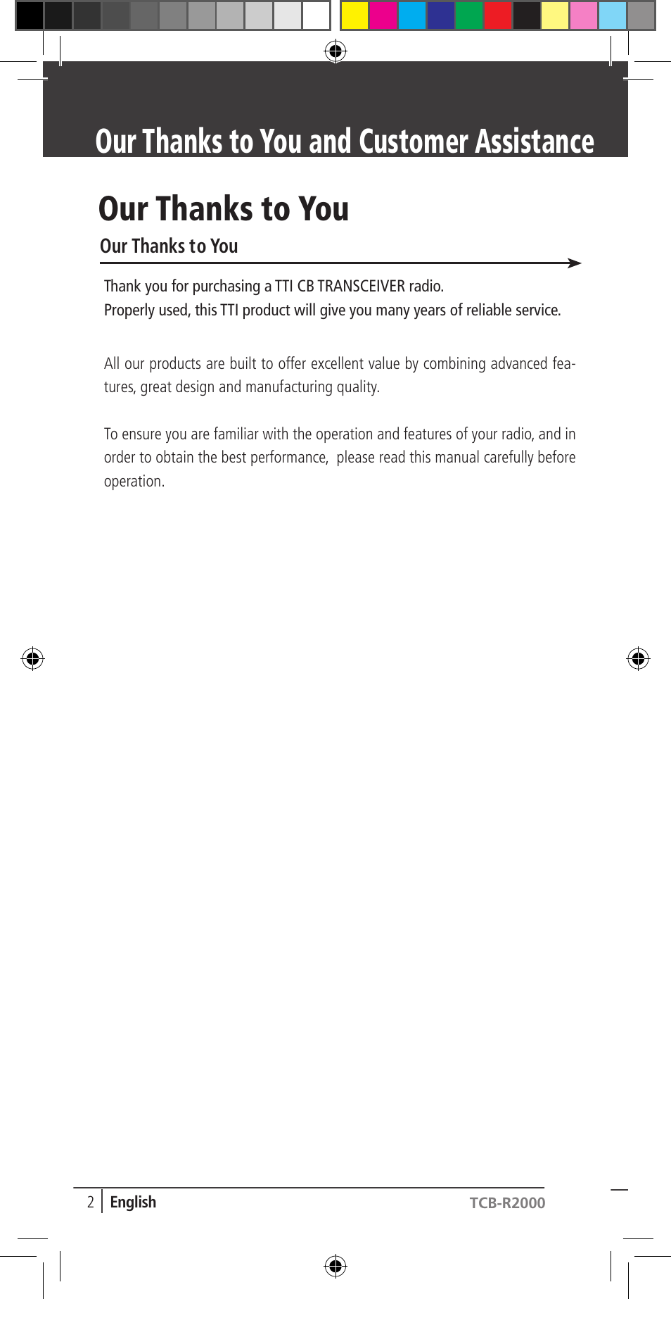 TTI TCB-R2000 User Manual | Page 2 / 19
