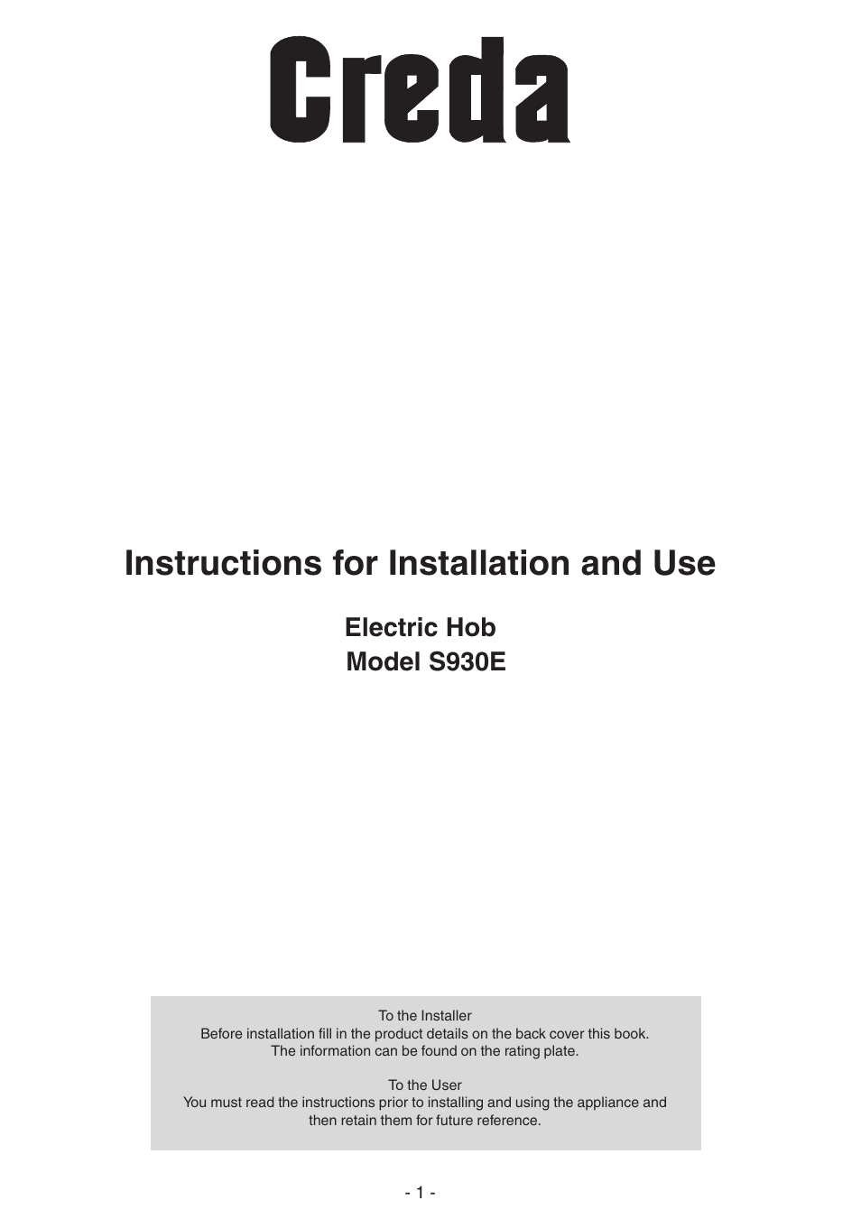 Creda S930E User Manual | 12 pages