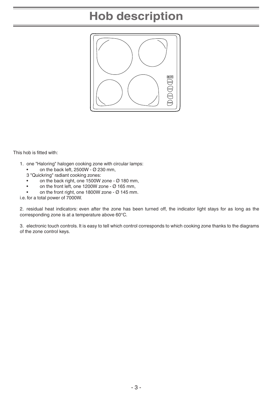 Hob description | Creda S930E User Manual | Page 3 / 12
