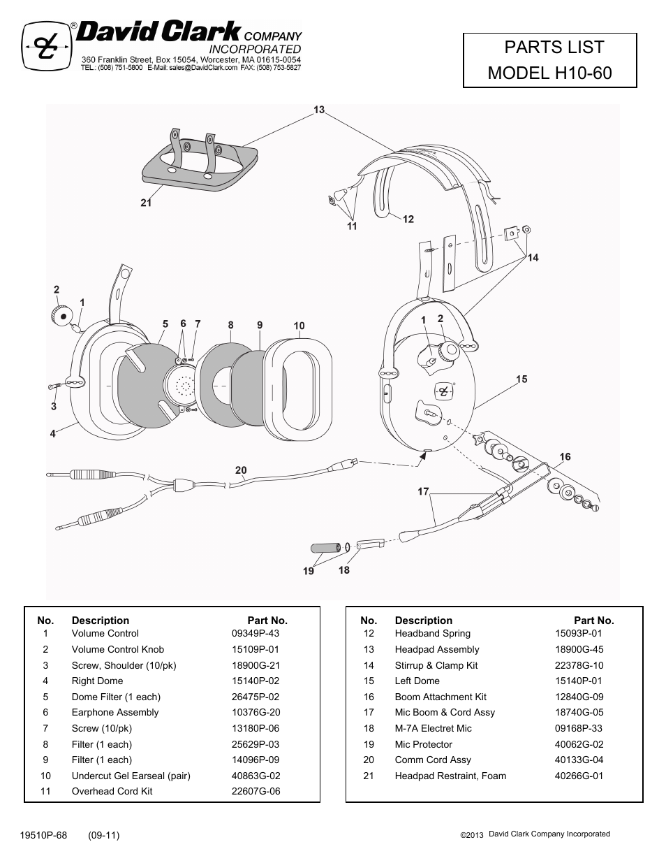 David Clark H10-60 User Manual | 2 pages