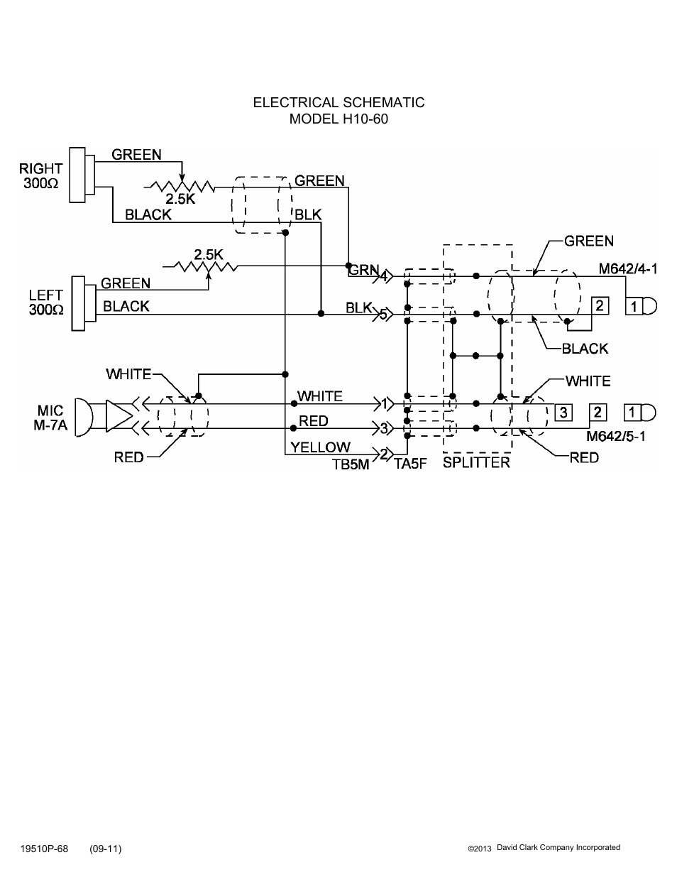 Electrical schematic model h10-60 | David Clark H10-60 User Manual | Page 2 / 2